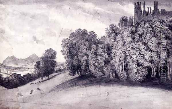 Powis Castle With Welshpool Beyond Oil Painting - John Baptist Malchair