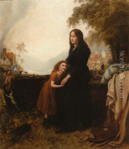 Eine Witwe Auf Der Brandstatte Oil Painting - Carl Wilhelm Huebner