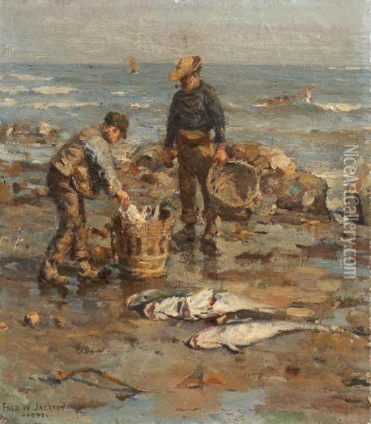 Strandszene Mit Zwei Fischern Oil Painting - Frederick William Jackson