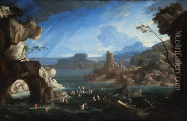 Paesaggio Roccioso Con Trionfo Di Galatea Oil Painting - Hendrik Frans Van Lint