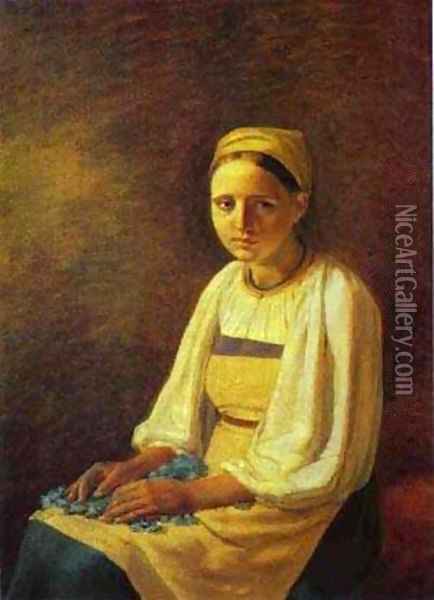Girl With The Cornflowers 1820s Oil Painting - Aleksei Gavrilovich Venetsianov