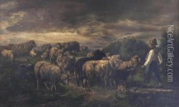 Shepherd Boy And Sheep Oil Painting - Wilhelm Schroeter