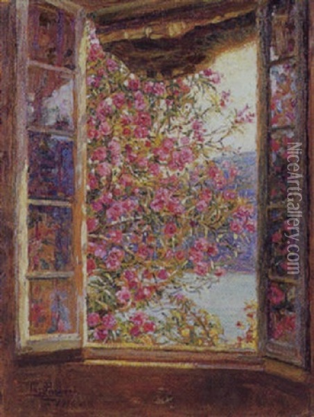 Blomstrende Roser Ved Et Vindue Oil Painting - Lazzaro Pasini