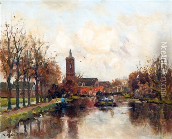 Zicht Op Loenen Aan De Vecht Oil Painting - Fredericus Jacobus Van Rossum Du Chattel