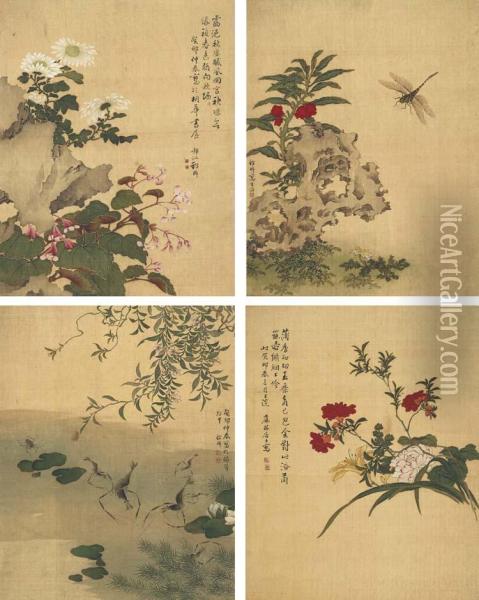 Flowers, Birds, Insects, And Rock Oil Painting - Xu Ji