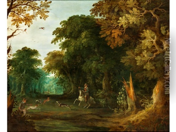 Hirschjagd In Einem Wald Oil Painting - Alexander Keirincx