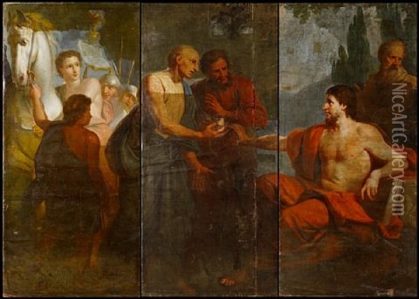 Caesar Refusing The Crown (in 3 Parts) Oil Painting - Antonio Bellucci