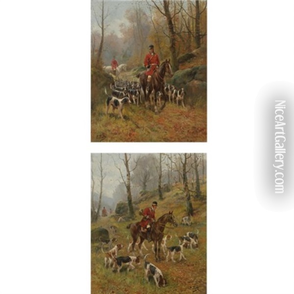 The Hunt: Casting Out And Finding The Scent (pair) Oil Painting - Eugene Petit