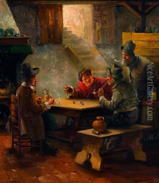 Beim Wurfelspiel Oil Painting - Julius Adam the Younger
