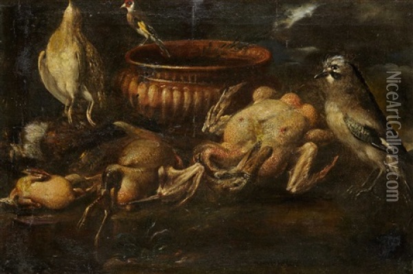 Nature Morte Aux Oiseaux Et Cerises, Nature Morte Aux Volailles Et Au Geai (pair) Oil Painting - Felice Boselli