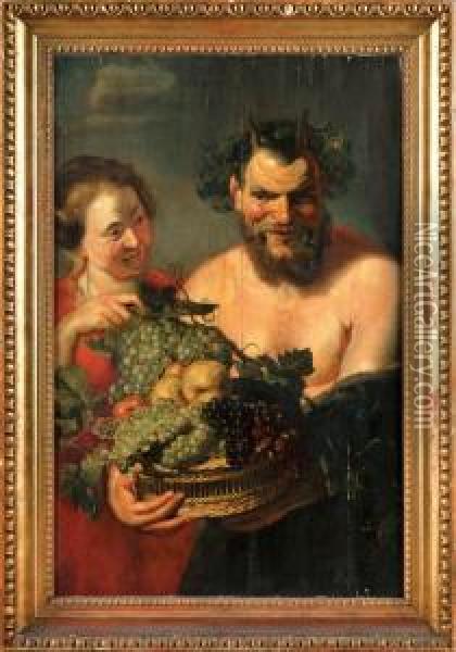 Faun I Bachantka Oil Painting - Pietera Paula Rubensa Nasladowca