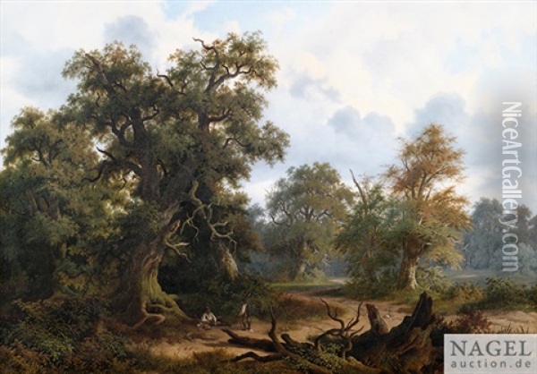 Bewaldete Landschaften Mit Figurenstaffage Oil Painting - Carl Friedrich Trautmann