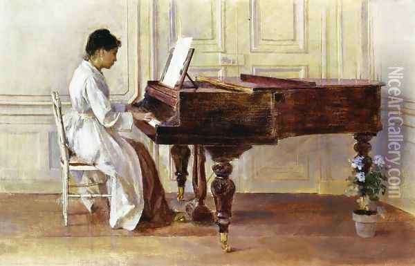 At the Piano, 1887 Oil Painting - Theodore Robinson