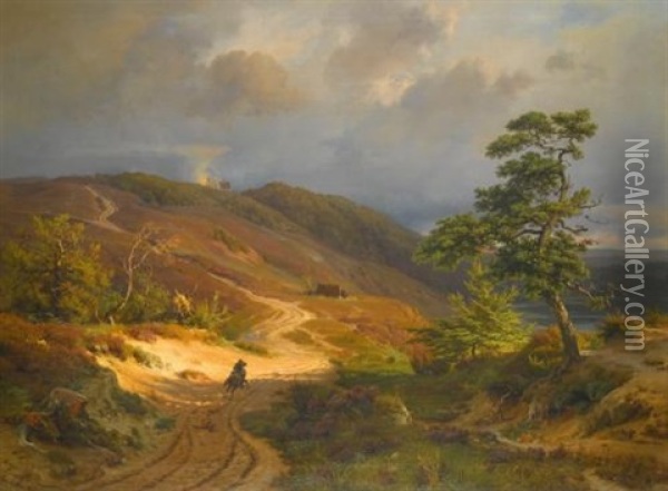 Rider In A Landscape Oil Painting - Ludwig Heinrich Theodor (Louis) Gurlitt