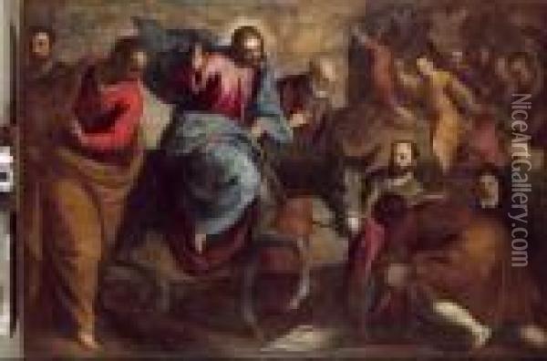 Cristo Entra In Gerusalemme Oil Painting - Acopo D'Antonio Negretti (see Palma Giovane)
