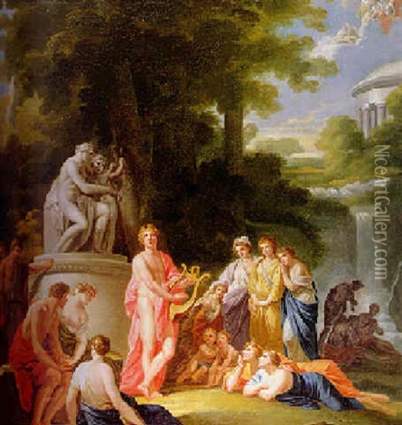 Theatre Curtain Showing Apollo With The Muses Oil Painting - Friedrich Heinrich Fueger