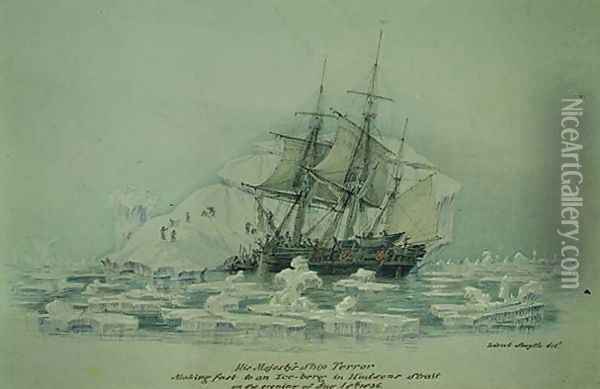Incidents on a Trading Journey- HMS Terror Making Fast to an Iceberg in Hudsons Strait, August 18th 1836 Oil Painting - Lieutenant Smyth
