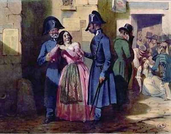 Arrest of a prostitute by the police Oil Painting - Jules David