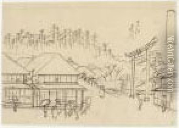 Fujisawa, Goju San Tsugi No Uchi. Un Des Cinquante-trois Relais Sur La Route Du Tokaido. Oil Painting - Utagawa or Ando Hiroshige