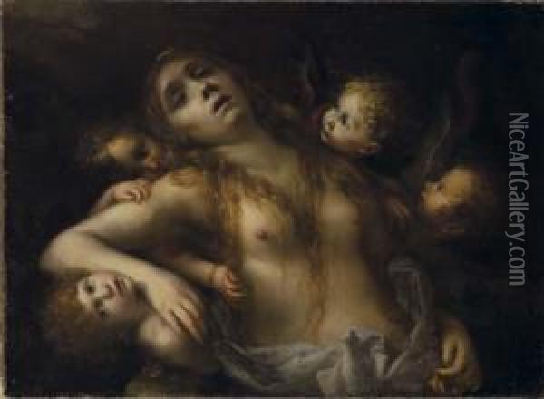 La Maddalena Sostenuta Dagli Angeli Oil Painting - Francesco Cairo