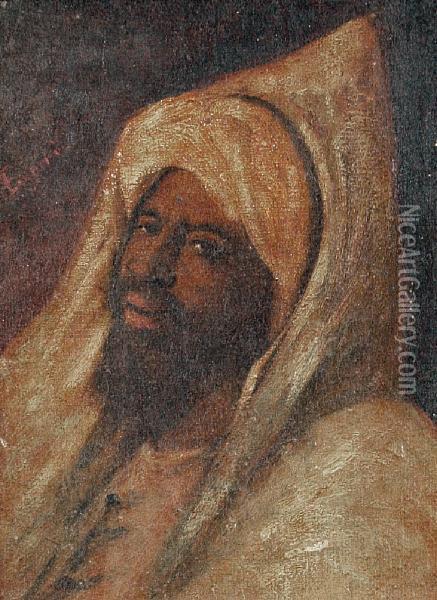 Head Study Of An Arab Wearing A Hooded Djellaba Oil Painting - Jose Tapiro Y Baro
