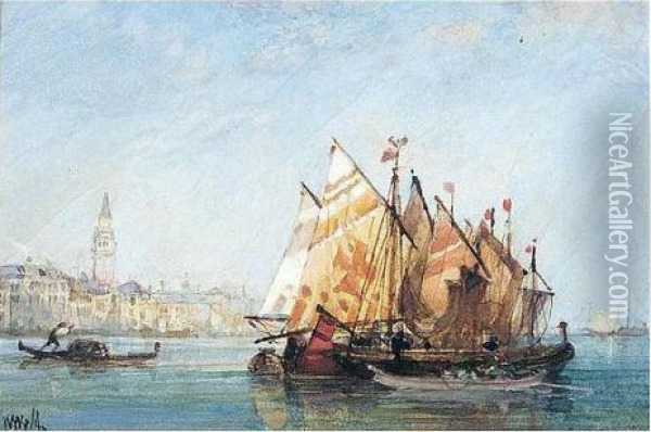 Sailing Boats On The Lagoon, Venice Oil Painting - William Wyld