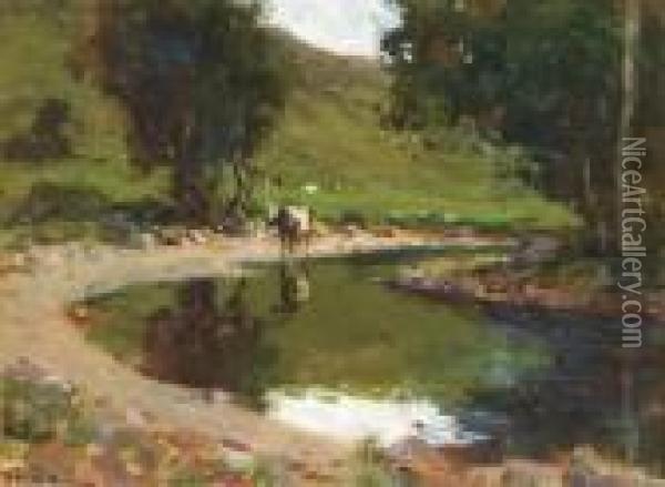 A Pastoral Landscape With Cattle By A Stream Oil Painting - James Humbert Craig