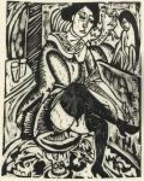 Frau, Schuh Zuknopfend (dube, 206) Oil Painting - Ernst Ludwig Kirchner