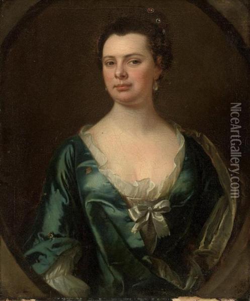 Portrait Of A Lady, Half-length, In A Feigned Oval Oil Painting - Joseph Highmore