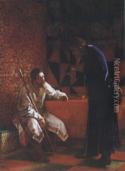Ivan The Terrible Recieving Counsel From His Favorite Oprichik Malyuta Skuratov Oil Painting - Grigori Semenovich Sedov