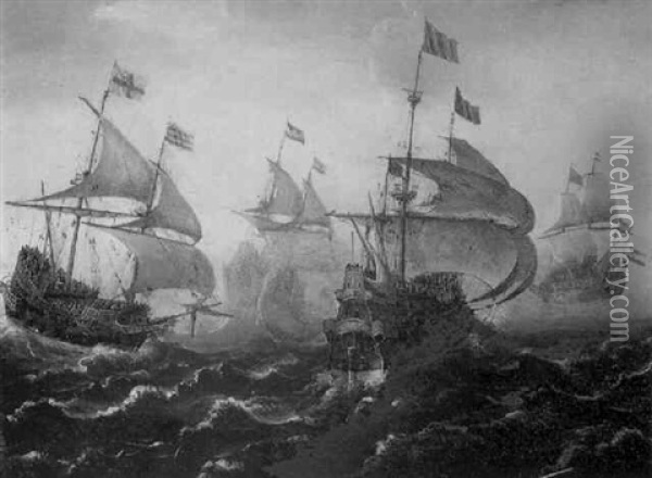 Combat Naval Entre Des Vaisseaux Anglais Et Hollandais Oil Painting - Andries Van Eertvelt