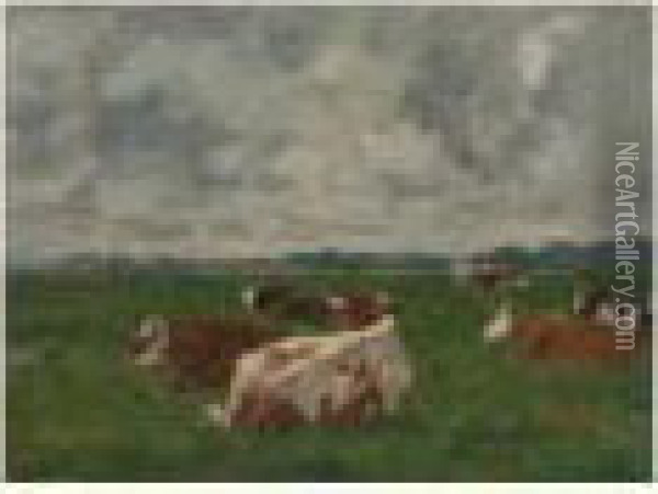 Vaches Au Repos Oil Painting - Eugene Boudin