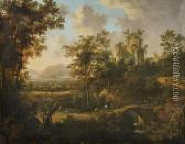 Landschaft Mit Ruine, Bach Und Steinbrucke Oil Painting - Frederick De Moucheron