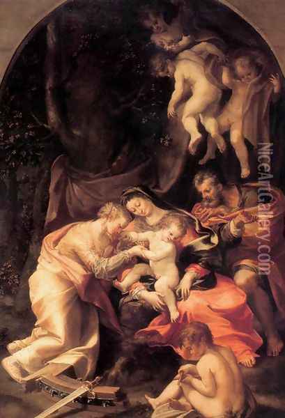 Marriage of St Catherine Oil Painting - Girolamo Mazzola Bedoli