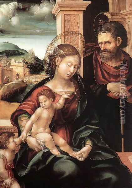 Holy Family with the Child St John c. 1525 Oil Painting - Hans Burgkmair the elder