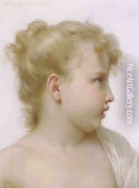 Étude : tête de petite fille (Study : head of a little girl) Oil Painting - William-Adolphe Bouguereau