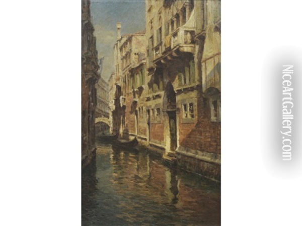 Sunlight On A Canal, Venice Oil Painting - Carlo Brancaccio
