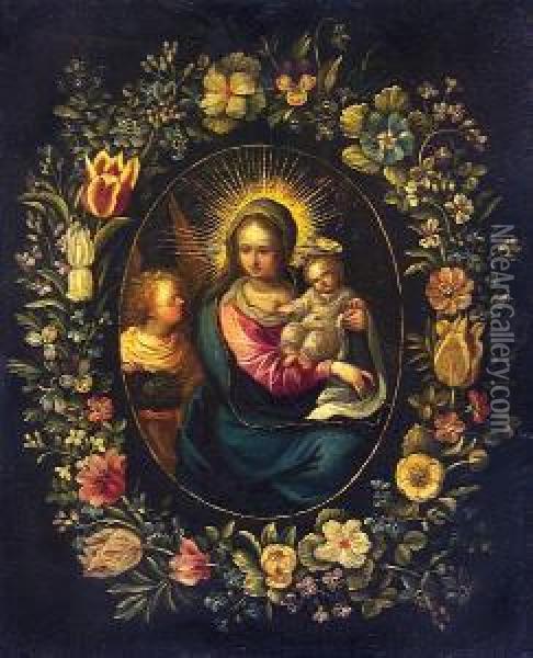 The Virgin And Child With The Young St. John The Baptist In A Garland Of Flowers Oil Painting - Daniel Seghers