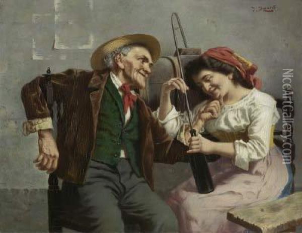 Tandelei Vor Dem Weinfass Oil Painting - Jules Zermati