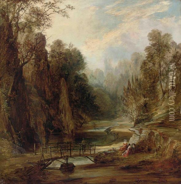 Figures Seated Beside A River Oil Painting - George Arthur Hickin