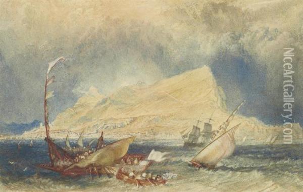 The Rock Of Gibraltar, With Shipping In The Foreground Oil Painting - Joseph Mallord William Turner