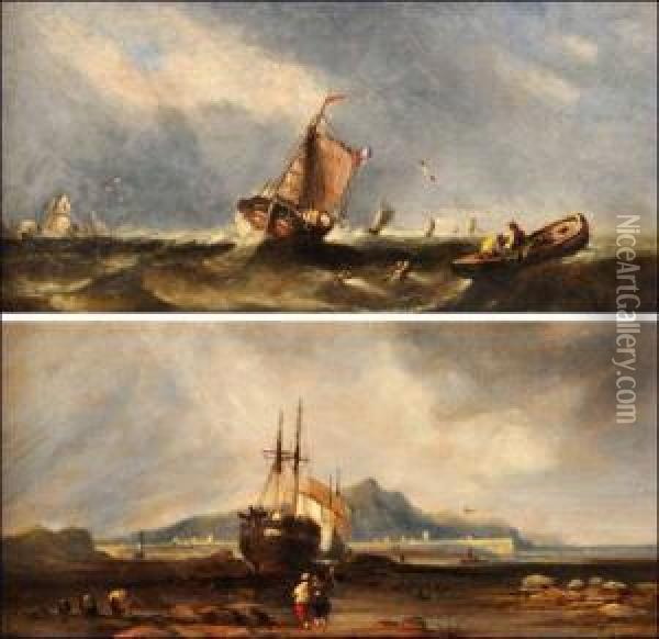 Stormy Seascape With Figures In Boats Oil Painting - William McAlpine