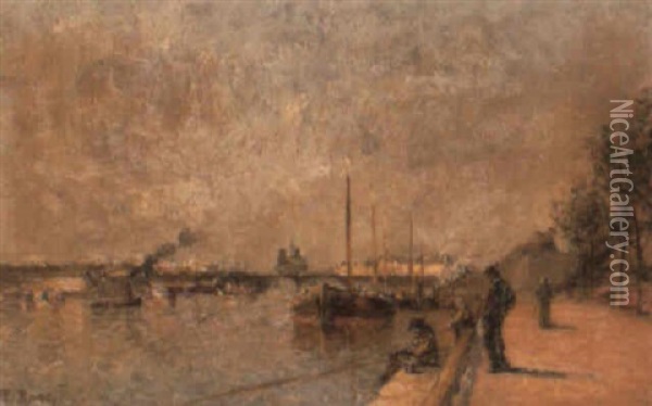 Barges On The Seine Oil Painting - Frank Myers Boggs