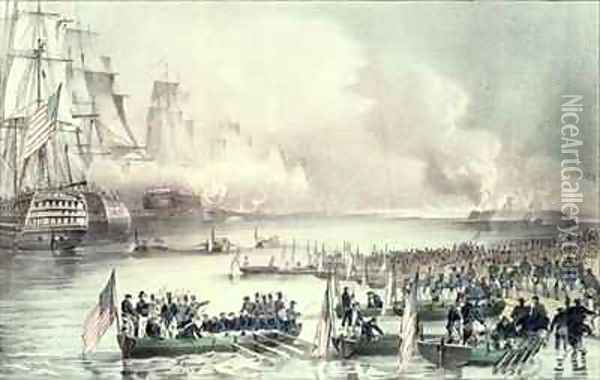 Landing of the American Force at Vera Cruz under General Scott Oil Painting - Currier