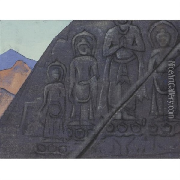 Rock Relief Of Buddha Oil Painting - Nikolai Konstantinovich Roerich