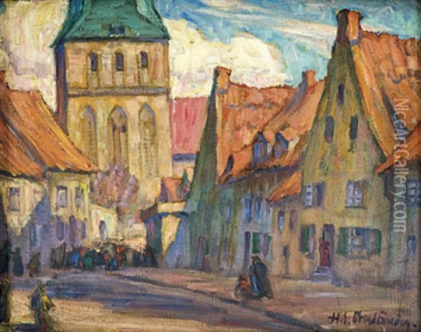 Rostock. Altstadt Oil Painting - Hans-Emil Oberlaender