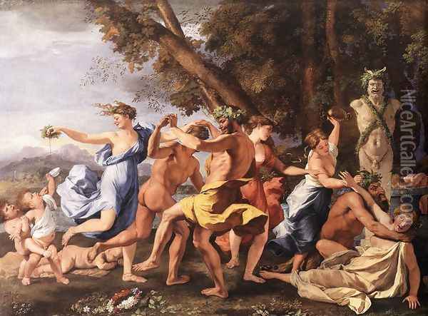 Bacchanal before a Statue of Pan 1631-33 Oil Painting - Nicolas Poussin