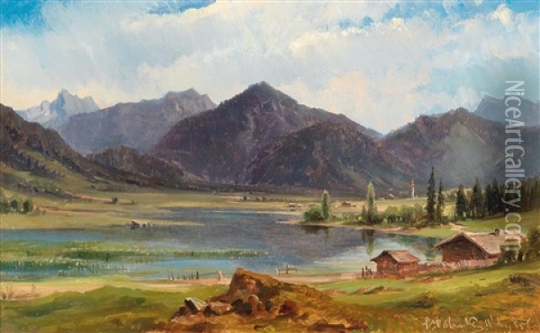 The Plansee In Tyrol Oil Painting - Ludwig Georg Eduard Halauska