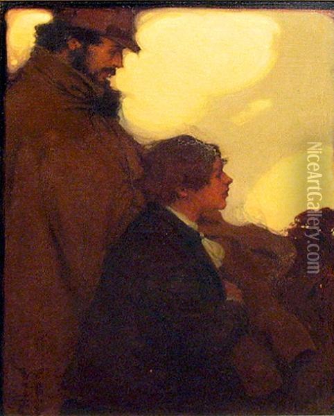 A Portrait Of A Father And Son In Profile Oil Painting - Walter Hunt Everett