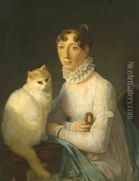 A lady with her cat Oil Painting - Marguerite Gerard